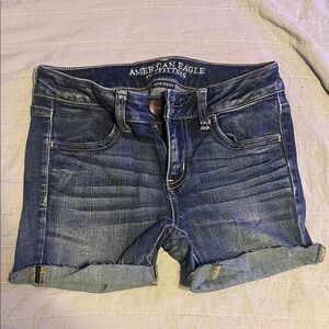 American Eagle Outfitters Dark Wash Rolled Hem Denim Shorts
